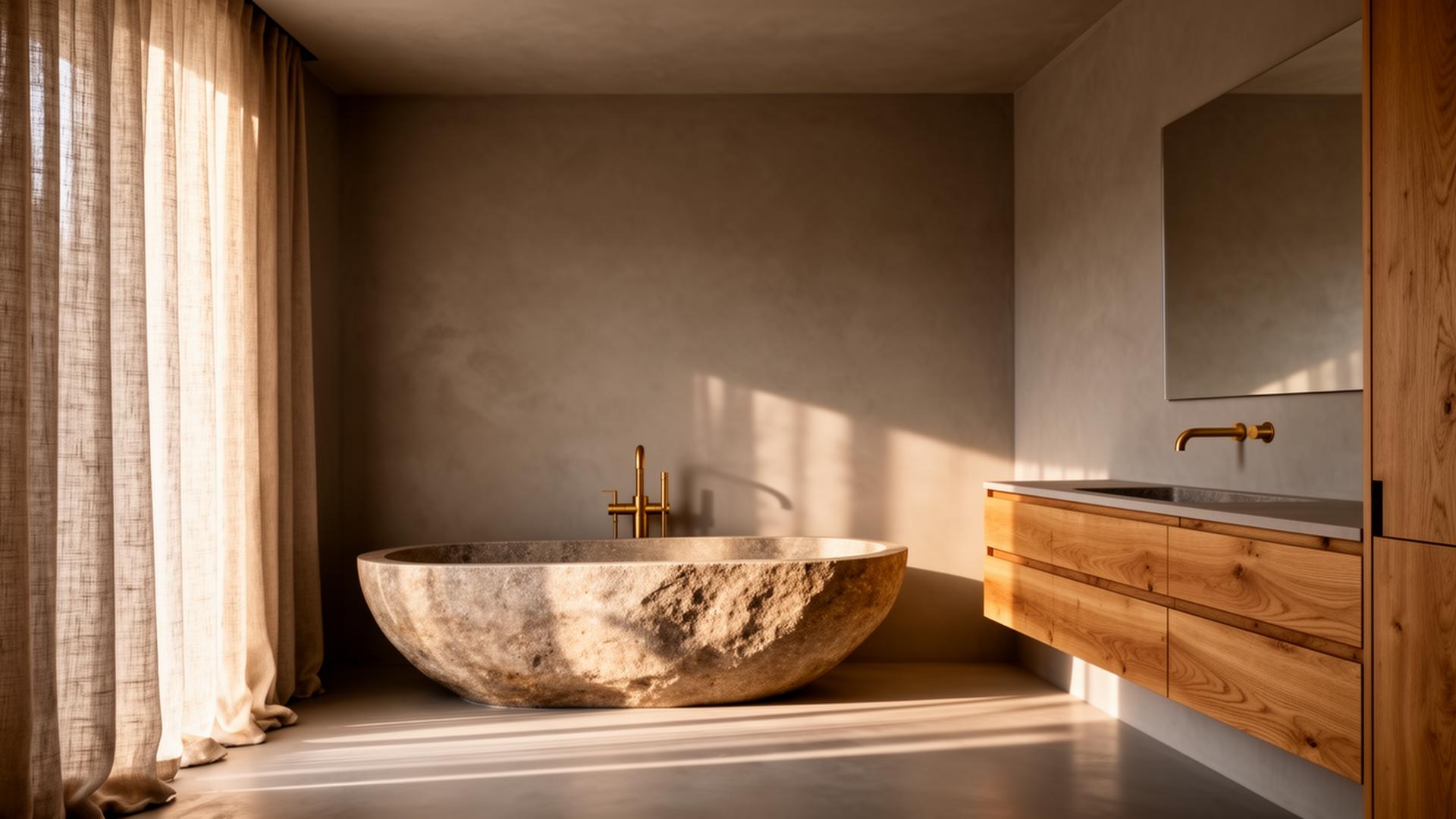Luxury bathroom with stone tiling and crafted finishes